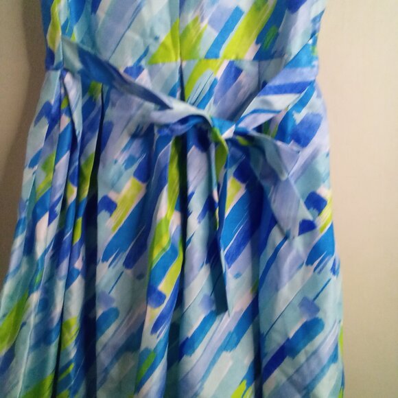 Bonnie Jean Dress Girls 16 Sleeveless Satin Pattern Blue Green - Picture 13 of 15